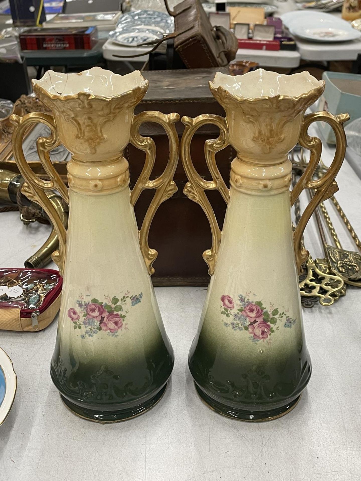 A PAIR OF VICTORIAN VASES WITH HORSE AND FARMING DECORATION - 1 A/F, HEIGHT 31CM - Image 3 of 4