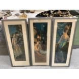 THREE PRINTS OF VINTAGE SCENES TO INCLUDE 'HONEYMOONING IN VENICE', 30CM X 77CM