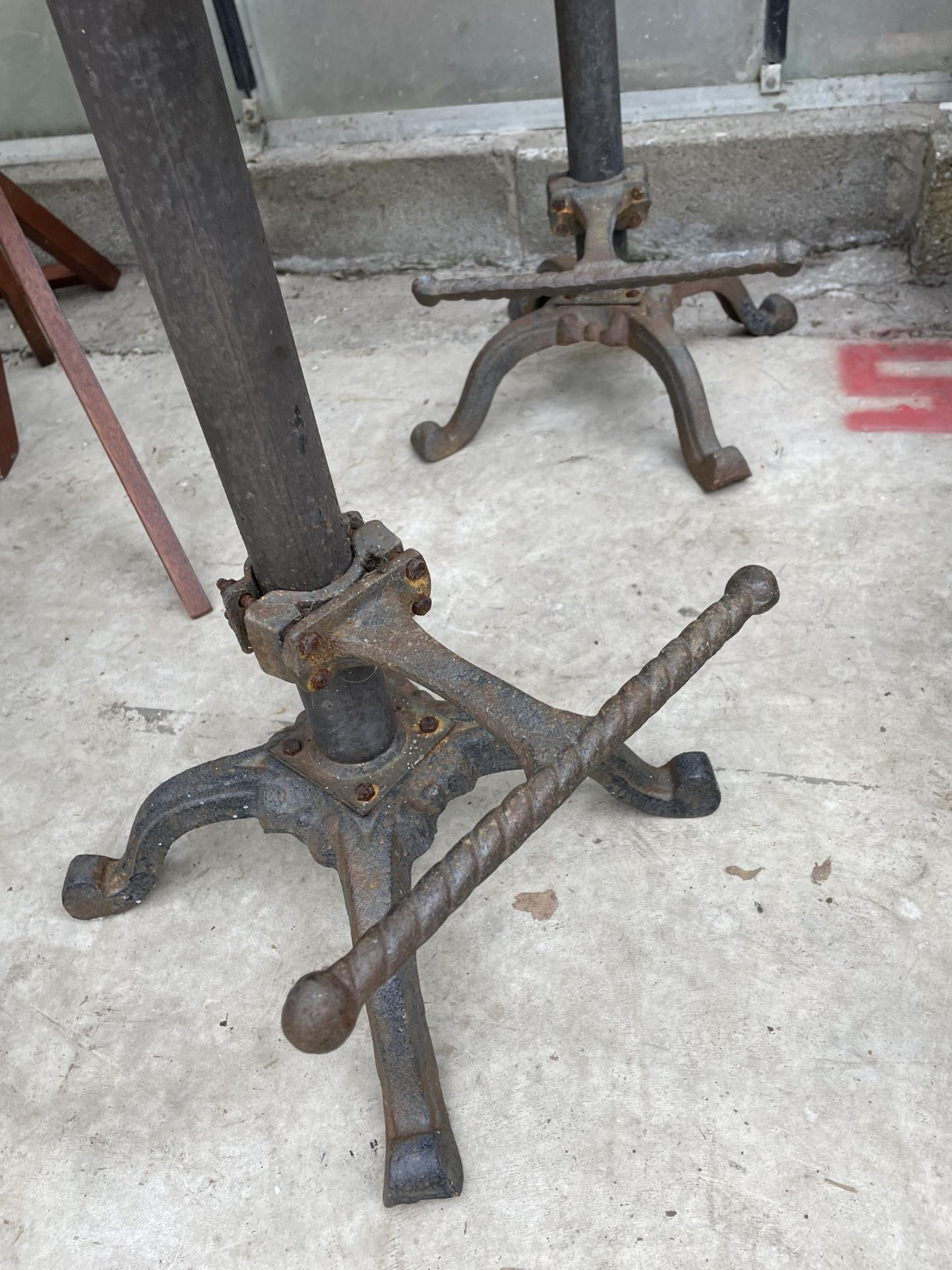 A PAIR OF VINTAGE INDUSTRIAL STYLE STOOLS WITH IMPLEMENT SEATS - Image 3 of 5