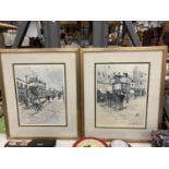 TWO SIGNED PRINTS, MARGARET CHAPMAN', OF VINTAGE STREET SCENES WITH TRAMS