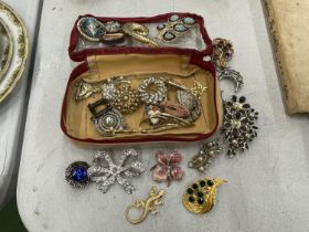 A QUANTITY OF COSTUME JEWELLERY BROOCHES