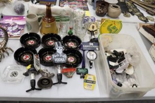 A JOBLOT OF BREWERY ITEMS TO INCLUDE BEER TAPS, ASHTRAYS, ETC.,