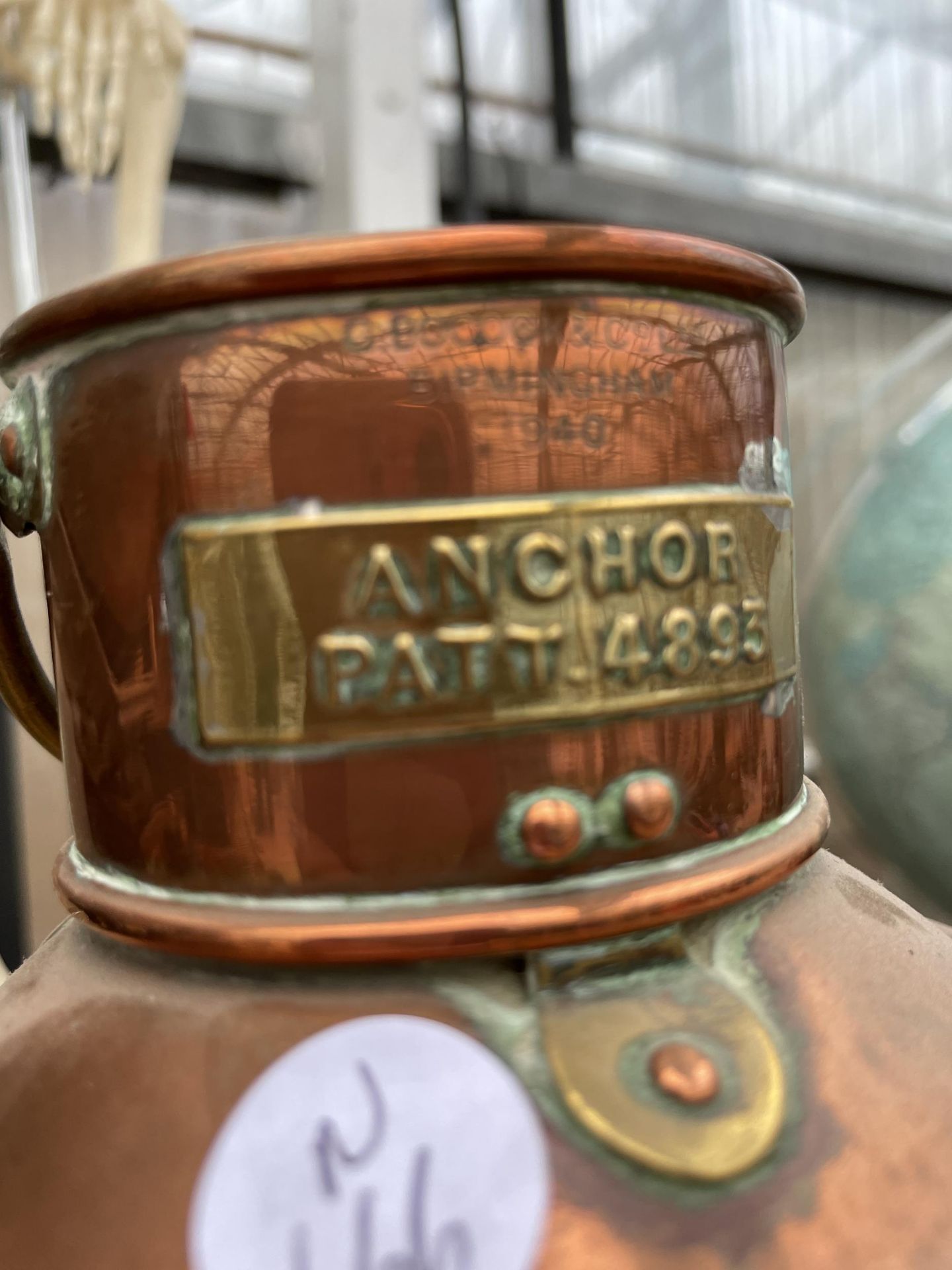 A VINTAGE COPPER AND BRASS ANCHOR PATT.4893 LANTERN STAMPED G.BOCOCK &CO LTD BIRMINGHAM 1940 - Image 4 of 4