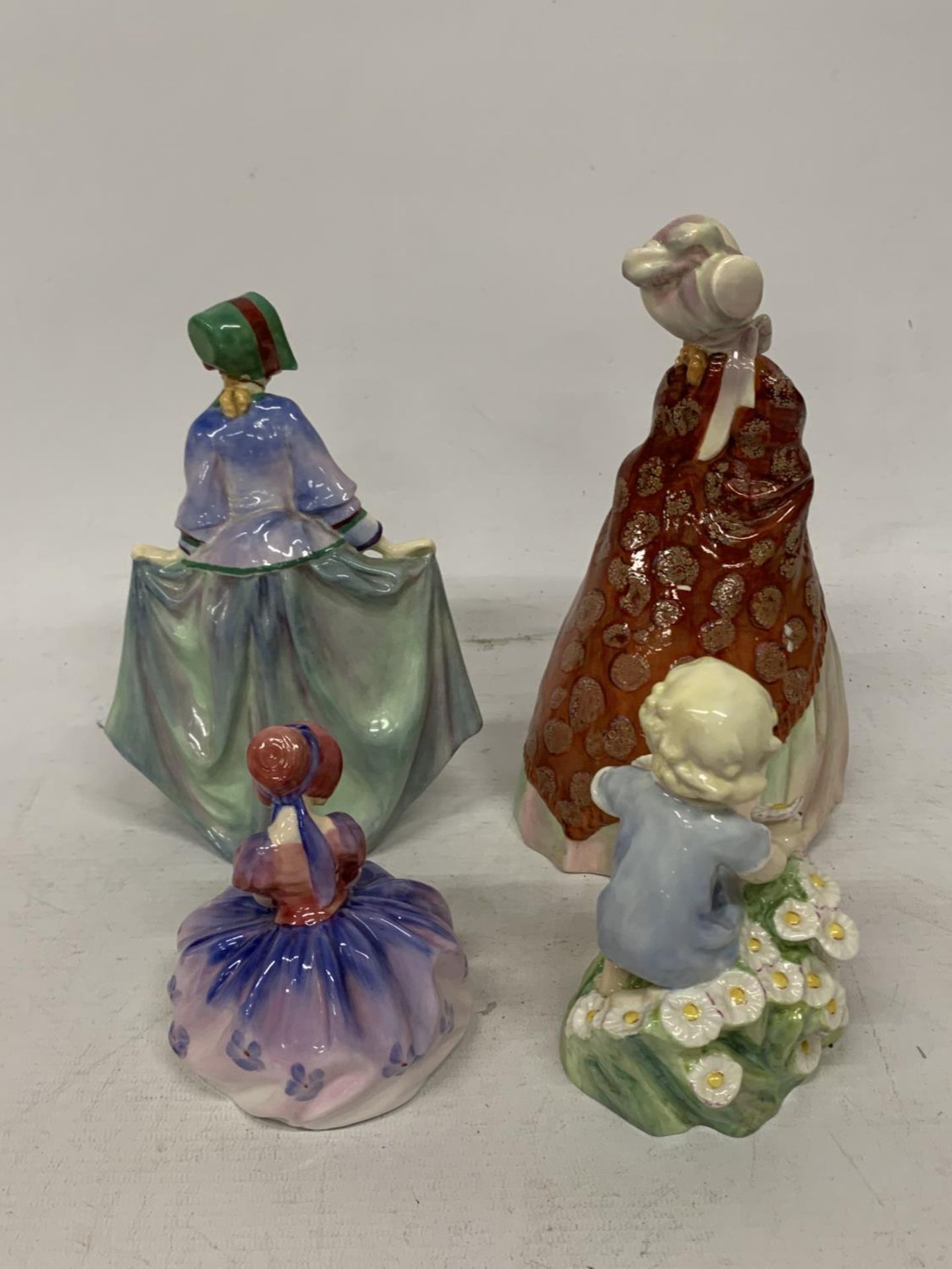 FOUR FIGURES TO INCLUDE THREE ROYAL DOULTON SWEET ANNE (A/F), MAY, THE PAISLEY SHAWL (A/F) AND A - Image 2 of 5