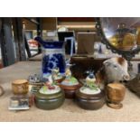 VARIOUS ITEMS TO INCLUDE BIRD MUSICAL BOXES, A HEREFORD BULL, JUG