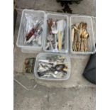 A LARGE QUANTITY OF FLATWARE TO INCLUDE A BRASS BAMBOO STYLE SET ETC