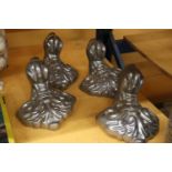 A SET OF FOUR HEAVY CHROME CAST BALL AND CLAW ORNATE FEET, 10 INCH X 8 INCH