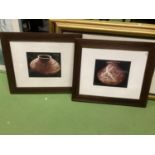 TWO WOODEN FRAMED PRINTS OF MOROCCAN VASES 61CM X 51CM