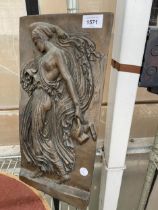 A BRONZED ON CHALK PLAQUE OF A CLASSICAL GREEK GODDESS