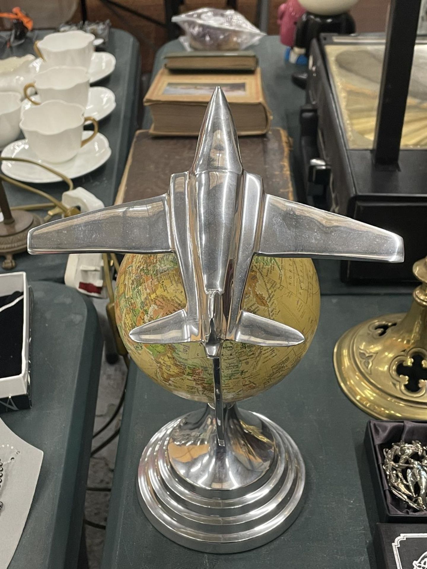 AN ART DECO CHROME JET ON A GLOBE PEDESTAL - Image 3 of 4