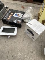 AN ASSORTMENT OF ITEMS TO INCLUDE A BABY MONITOR AND A TOSHIBA CAMERA ETC