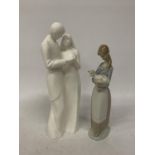 TWO COLLECTABLE FIGURES TO INCLUDE A ROYAL DOULTON FOREVER YOURS AND A LLADRO GIRL WITH LAMB