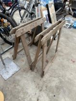 A PAIR OF WOODEN BUILDERS TRESTLE BASES