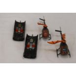 TWO CORGI BATMOBILES TOGETHER WITH TWO BATCOPTERS