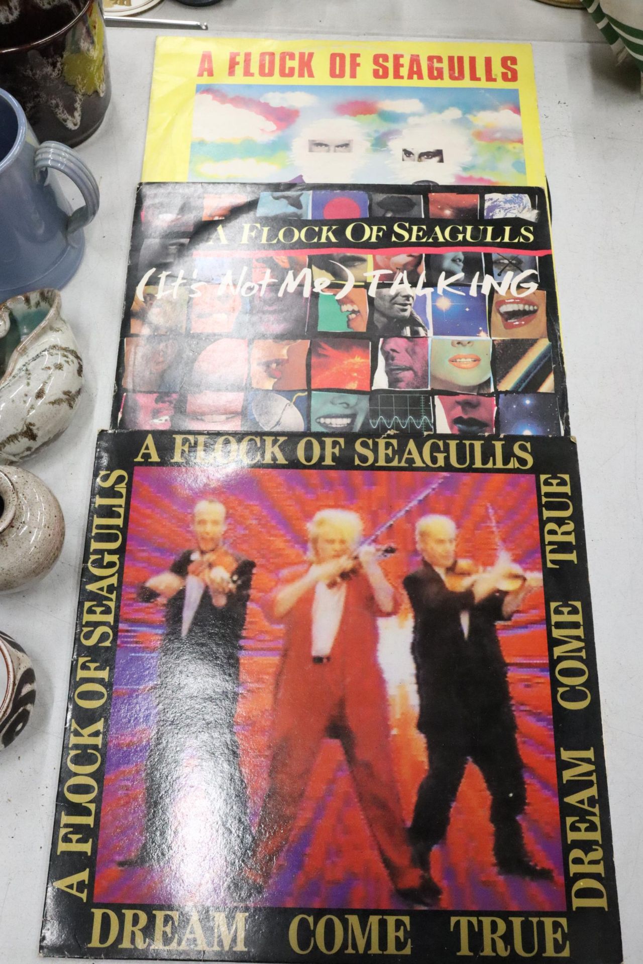 THREE A FLOCK OF SEAGULLS VINYL RECORDS, 1 ALBUM AND 2 12 INCH VINYL