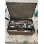 A METAL TOOL CHEST CONTAINING A LARGE ASSORTMENT OF SOCKETS AND SPANNERS ETC