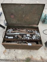 A METAL TOOL CHEST CONTAINING A LARGE ASSORTMENT OF SOCKETS AND SPANNERS ETC