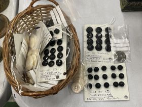 A QUANTITY OF VICTORIAN FRENCH JET AND MOTHER OF PEARL BUTTONS