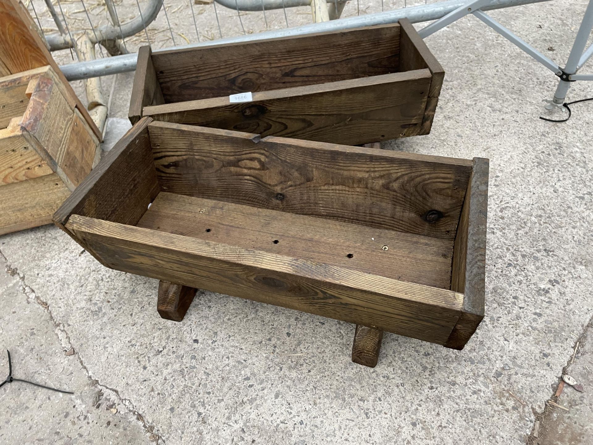 TWO SMALL WOODEN TROUGH PLANTERS - Image 2 of 3