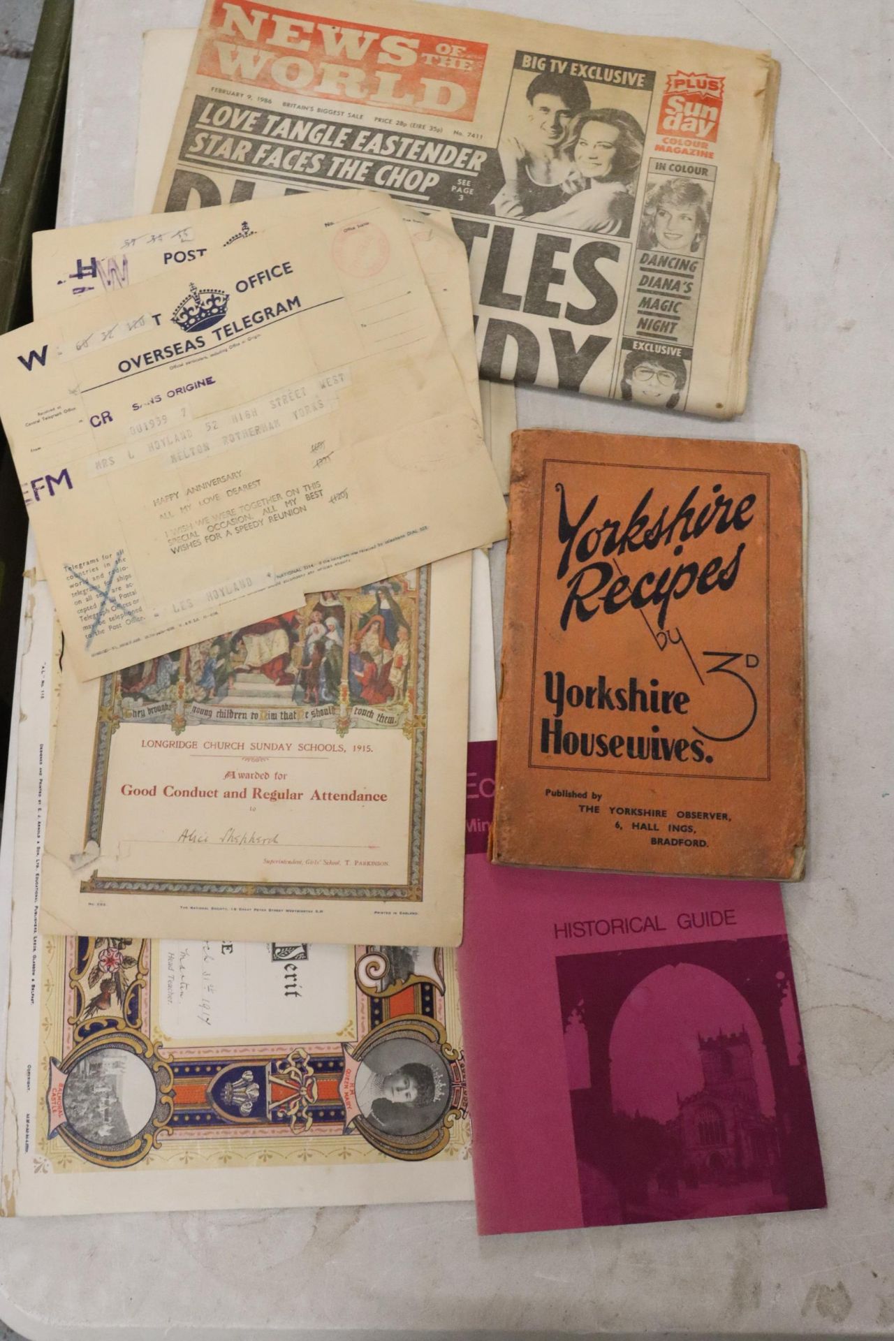 A COLLECTION OF MIXED EPHEMERA TO INCLUDE YORKSHIRE RECIPES BY YORKSHIRE HOUSEWIVES, OVERSEAS