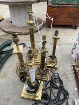 FIVE VARIOUS BRASS TABLE LAMPS