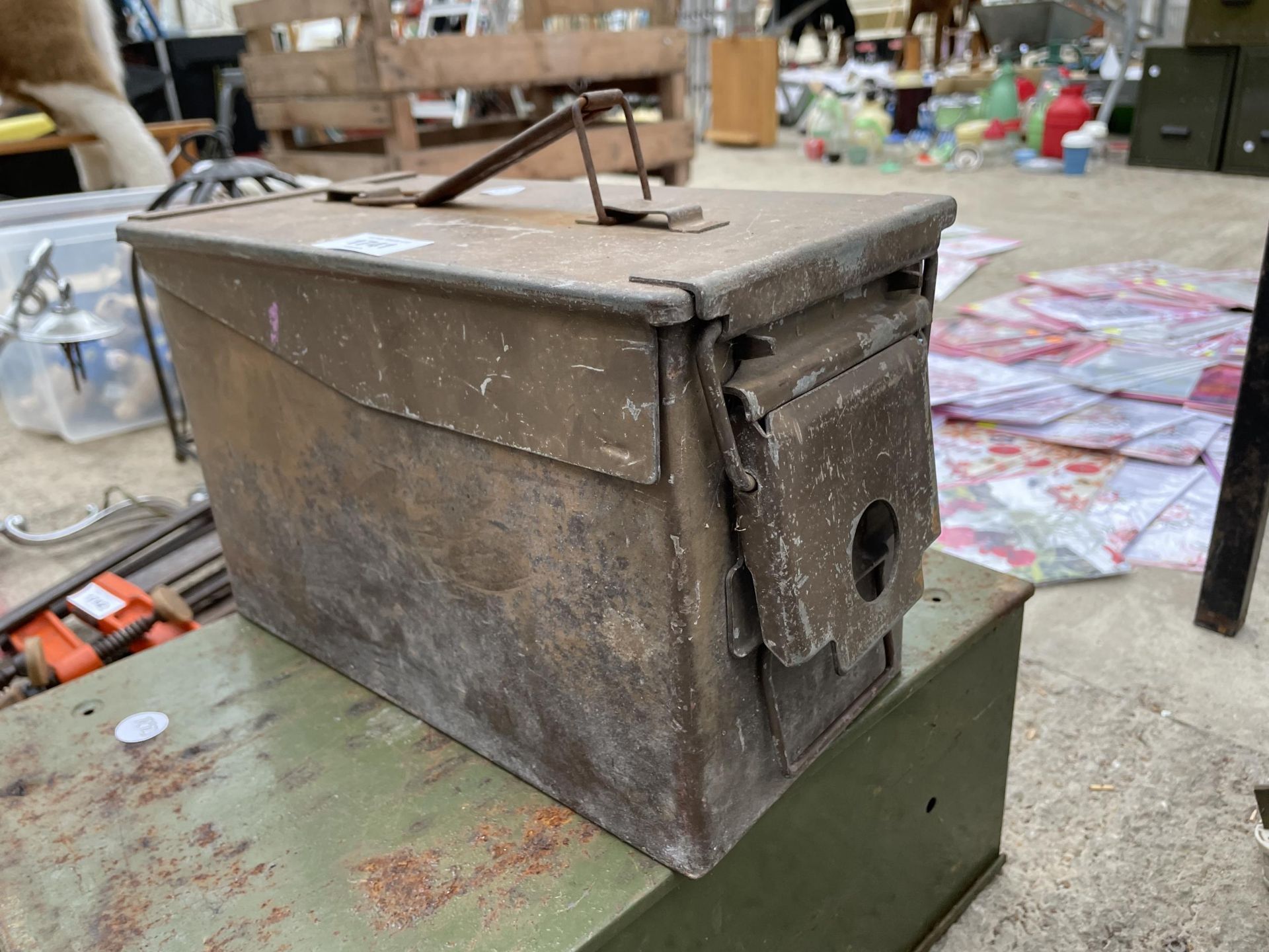 A SMALL INDEX CABINET AND AN AMMO TIN - Image 2 of 2