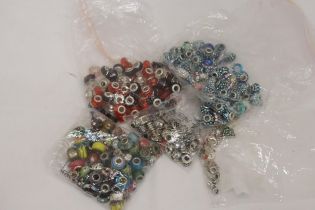 A LARGE QUANTITY OF PANDORA STYLE BEADS, SOME MARKED 925