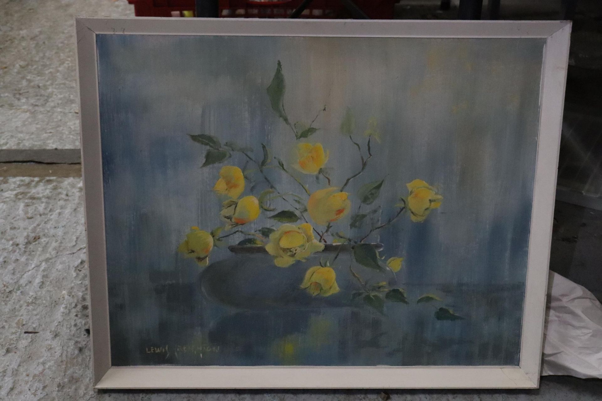 AN OIL ON BOARD OF A ROSE BOWL WITH ROSES, A CONTINENTAL SCENE AND A PRINT OF A STREET SCENE - Image 4 of 5