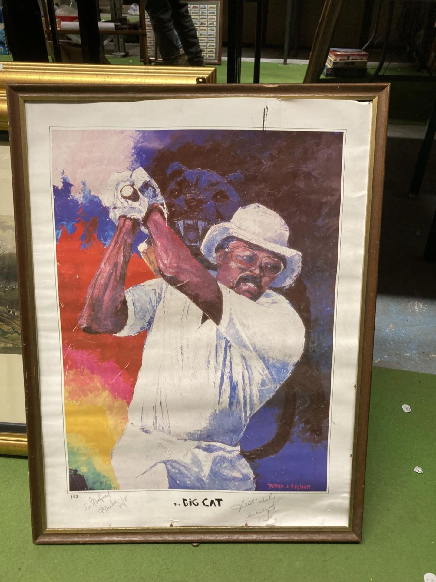 A CLIVE LLOYD 'THE BIG CAT' SIGNED PRINT - NO PROVENANCE, 46CM X 61CM