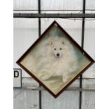 A FRAMED OIL ON CANVAS OF A LARGE DOG
