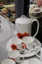 A WEDGWOOD, SUSIE COOPER DESIGN, 'CORNPOPPY', TEA AND COFFEE SET TO INCLUDE A TEA AND COFFEE POT,