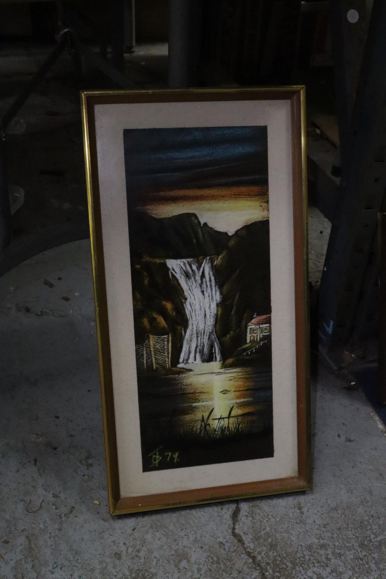 TWO FRAMED PRINTS ONE OF A WATERFALL AND AN ORIENTAL OF BOATS - Image 2 of 2