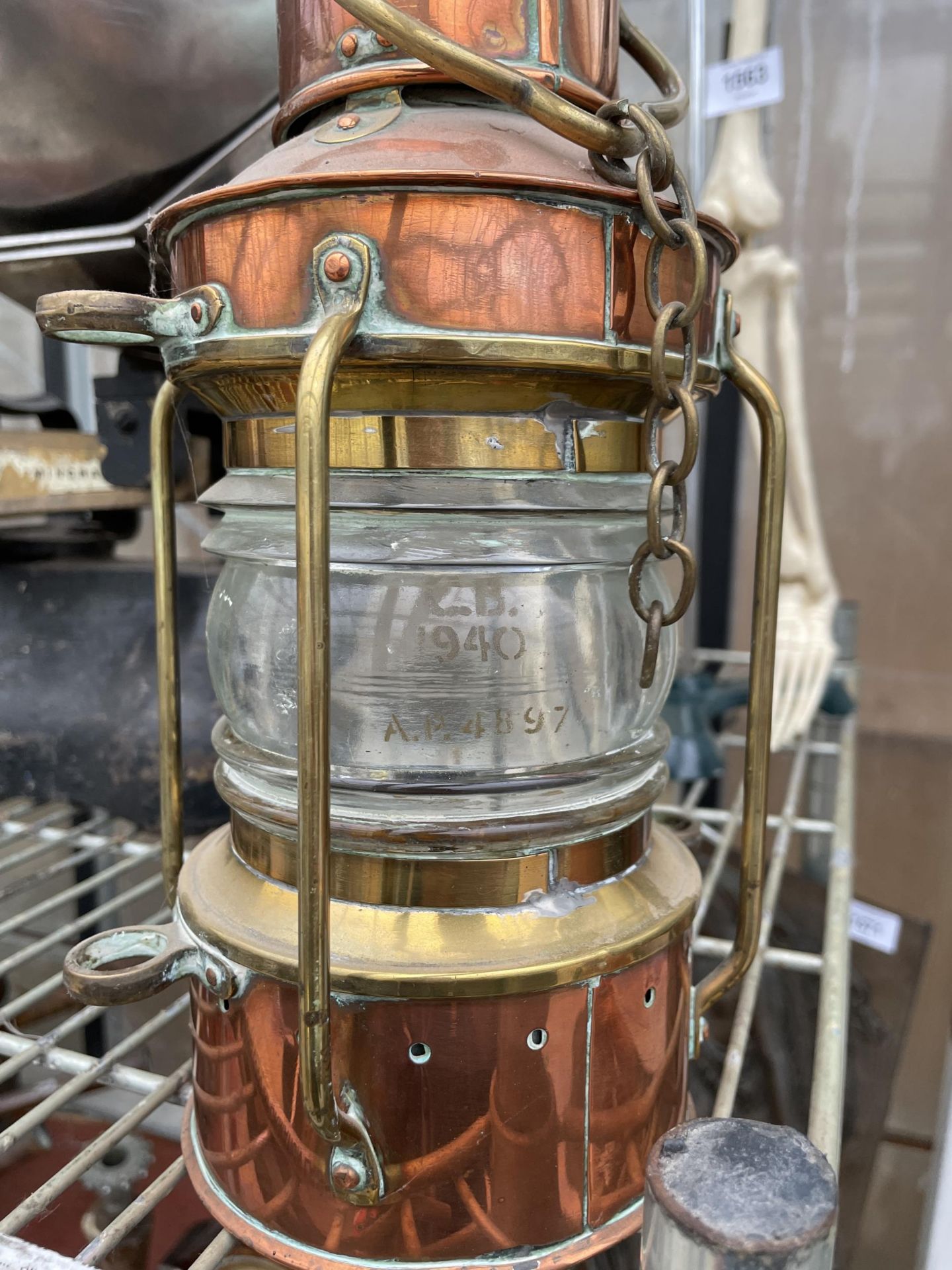 A VINTAGE COPPER AND BRASS ANCHOR PATT.4893 LANTERN STAMPED G.BOCOCK &CO LTD BIRMINGHAM 1940 - Image 2 of 4