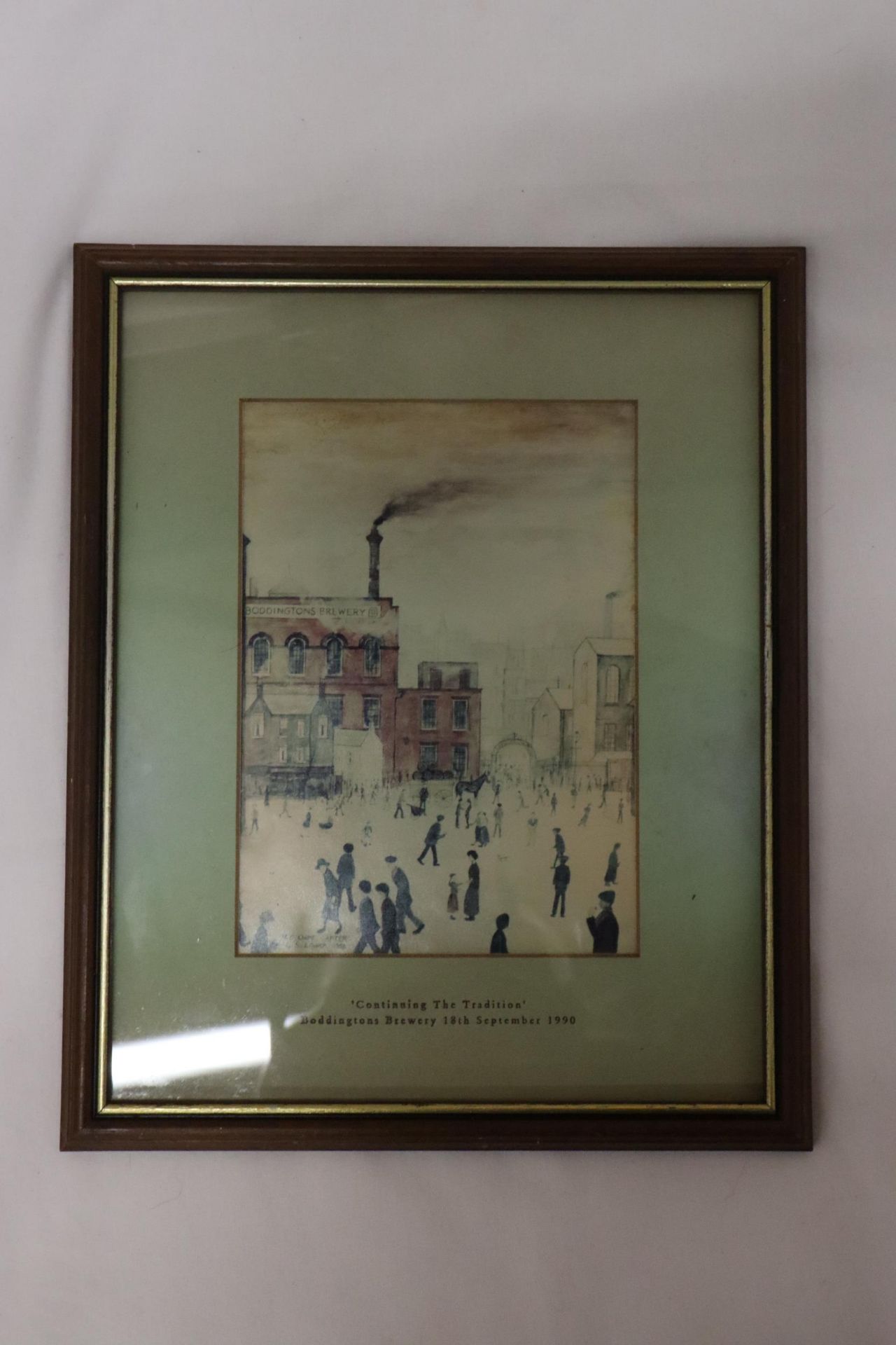 A LOWRY STYLE FRAMED PRINT ENTITLED "CONTINUING THE TRADITION" BODDINGTON BREWERY 18TH SEPTEMBER - Image 5 of 6