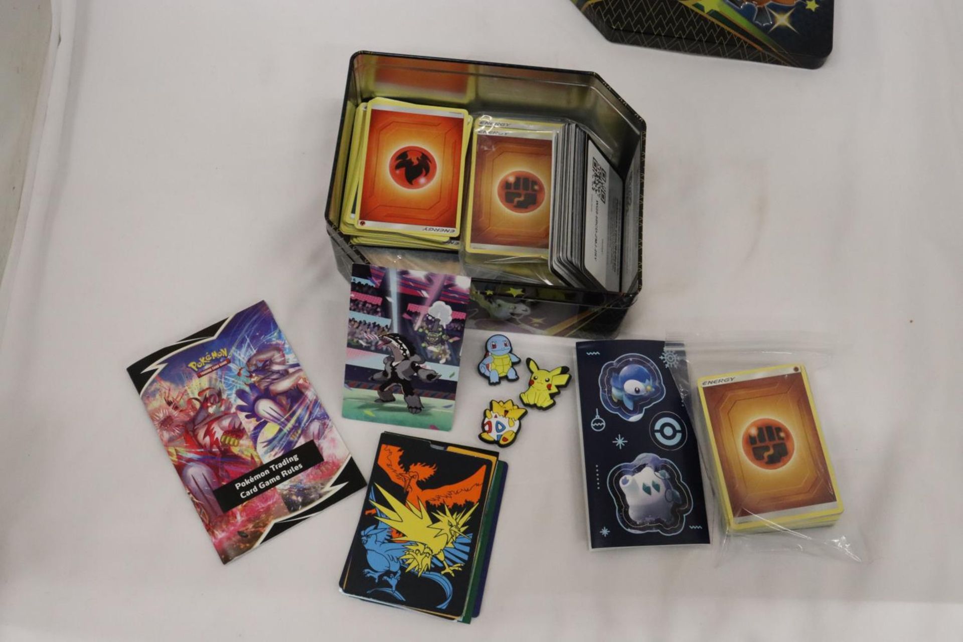 A POKEMON COLLECTORS TIN FULL OF CARDS, DIVIDERS AND EXTRAS - Image 2 of 6