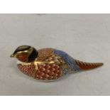 A ROYAL CROWN DERBY PHEASANT WITH SILVER COLOURED STOPPER