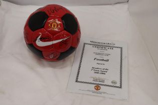 A MANCHESTER UNITED FOOTBALL, SIGNED BY THE MEMBERS OF THE 1ST TEAM SQUAD 2005-2006, WITH