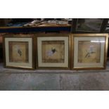 THREE FRAMED FLORAL PRINTS, 64CM X 65CM