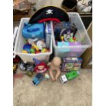 A LARGE ASSORTMENT OF CHILDRENS TOYS TO INCLUDE DOLLS, TRAYS AND PLAY MATS ETC