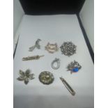 NINE VARIOUS COSTUME JEWELLERY BROOCHES