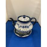 A MOORCROFT POTTERY MACINTYRE & CO BLUE POPPY FLORIN WARE TEAPOT ON STAND