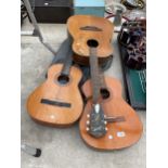 THREE VARIOUS ACOUSTIC GUITARS