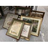 SEVEN FRAMED TAPESTRIES TO INCLUDE SCENES, FRUIT AND EVENTS