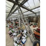 AN ALUMINIUM 22 RUNG TWO SECTION EXTENDABLE LADDER