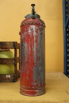 A VINTAGE FIRE EXTINGUISHER WITH BRASS PLUNGER