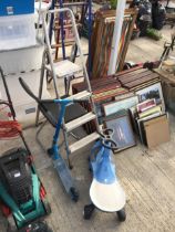 AN ASSORTMENT OF ITEMS TO INCLUDE AN ALUMINIUM STEP LADDER AND A CHILDS SCOOTER ETC