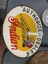 AN ENAMEL INDIAN MOTORCYCLES SIGN, DIAMETER 28 CM