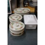 THREE WEDGWOOD 'QUINCE' LIDDED SERVING DISHES PLUS A FRENCH LIDDED DISH
