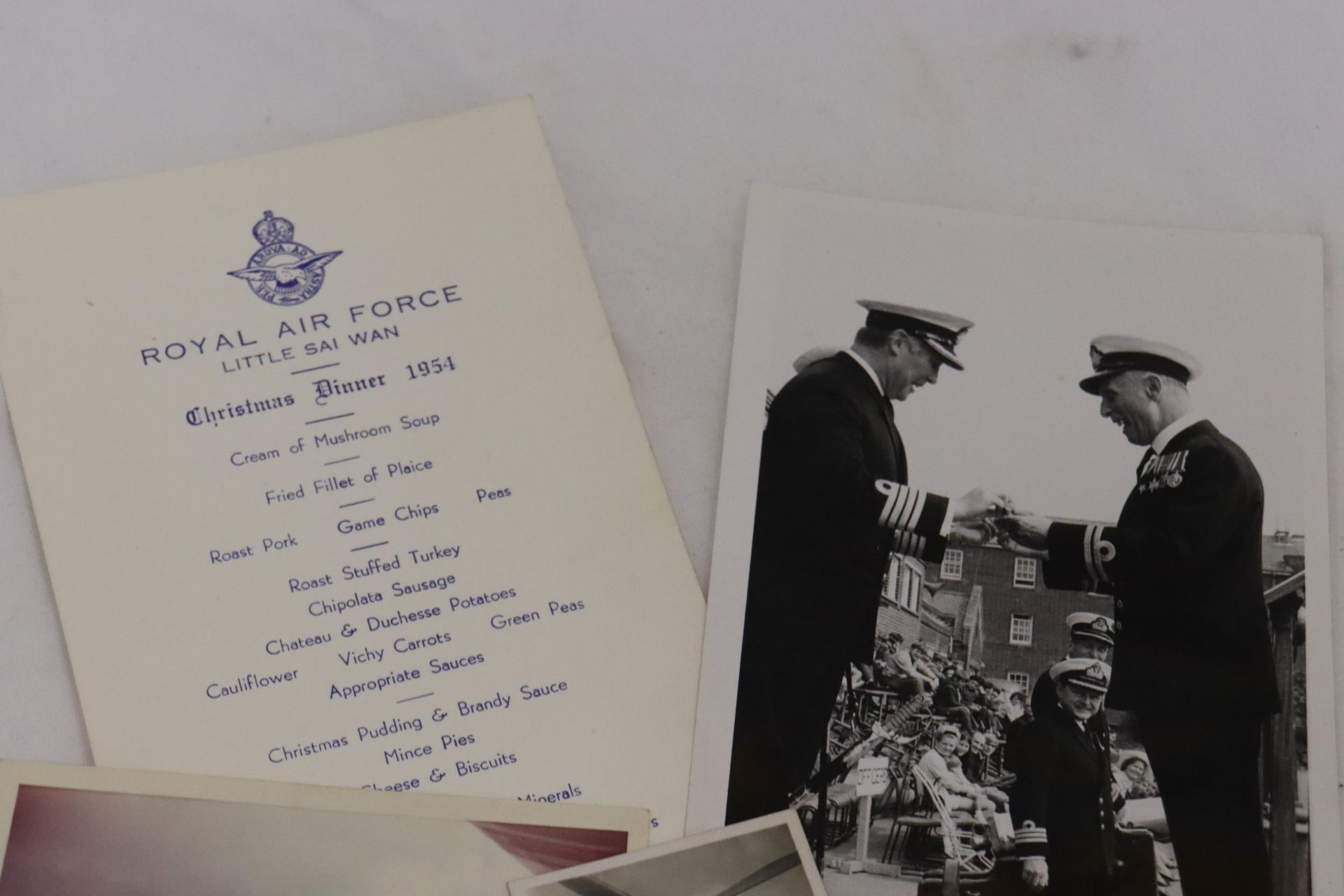 A ROYAL AIR FORCE, LITTLE SAI WAN, CHRISTMAS DINNER MENU, 1954 PLUS MILITARY PHOTOGRAPHS - Image 5 of 5