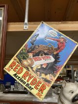 A TIN SIGN ADVERTISING RED RYDER ACTION BAR